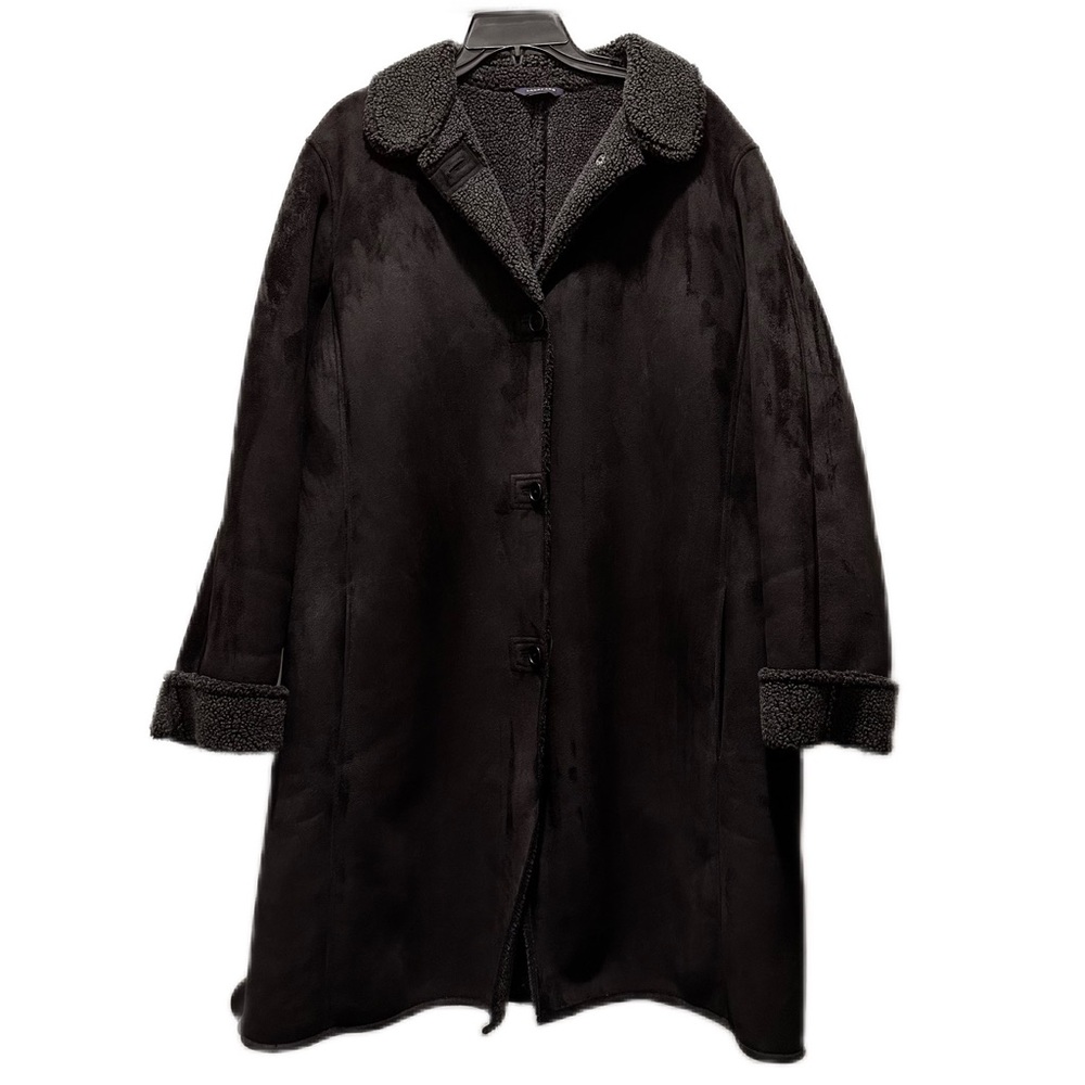 Lands' End Women's Black 
Shearling-Trim Trench Coat